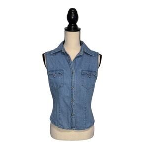 Vintage Five Star by Roper Denim Vest Womens Size Small Blue Pearl Snap Western
